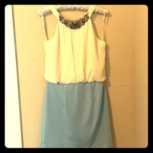Blue and cream cocktail dress